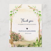 Watercolor Garden Arch Romantic Wedding Thank You ポストカード (正面)