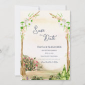 Watercolor Garden Arch Wedding Save the Date 案内状 (正面)