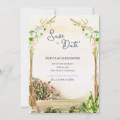 Watercolor Garden Arch Wedding Save the Date 案内状 (正面)