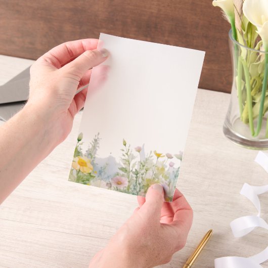 Watercolor Garden Flower Border ベラム紙招待状 (ポータブル)