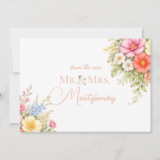 Watercolor Garden Flower Envelope, Botanic Florals サンキューカード (正面)