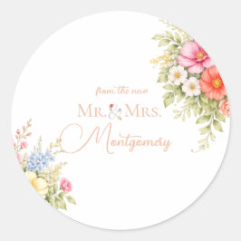 Watercolor Garden Flower Envelope, Botanic Florals ラウンドシール