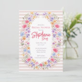 Watercolor Garden Flower Frame Striped Invitation 招待状 (スタンド正面)