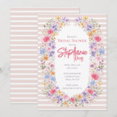 Watercolor Garden Flower Frame Striped Invitation 招待状 (正面/裏面)