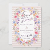 Watercolor Garden Flower Frame Wedding Invitation セーブザデート (正面)