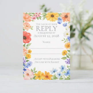Watercolor Garden Flower Wedding Invitation 出欠カード