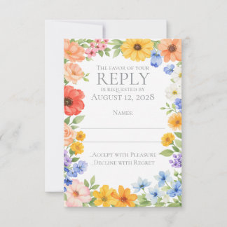Watercolor Garden Flower Wedding Invitation 出欠カード
