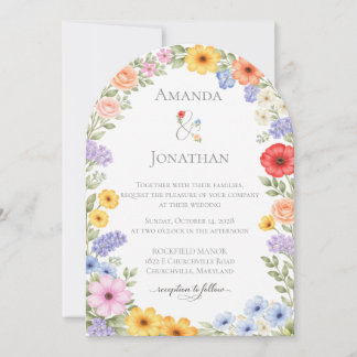 Watercolor Garden Flower Wedding Invitation 招待状
