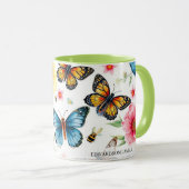 Watercolor garden flowers pattern family name マグカップ (正面右)