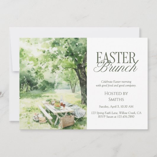 Watercolor Garden Picnic Easter Brunch Elegant  招待状 (正面)