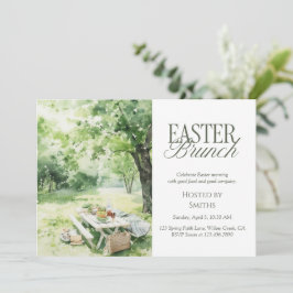 Watercolor Garden Picnic Easter Brunch Elegant 招待状