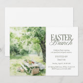 Watercolor Garden Picnic Easter Brunch Elegant 招待状 (正面/裏面)