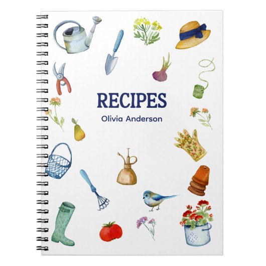 Watercolor Gardening Recipe Notebook ノートブック (正面)