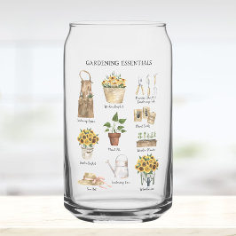 Watercolor Gardening Tools Sunflower Garden ガラス缶