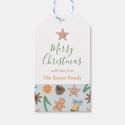 Watercolor Gingerbread and Bells ギフトタグ (正面)