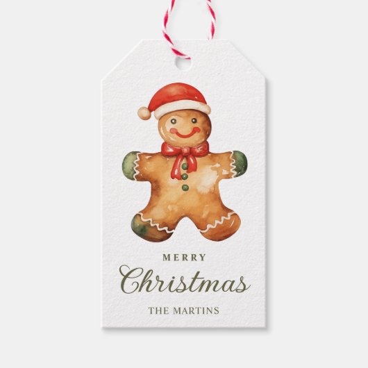 Watercolor Gingerbread Man Christmas  ギフトタグ (正面)