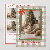 Watercolor Gingham Family Photo Christmas Holiday  シーズンカード (正面/裏面)