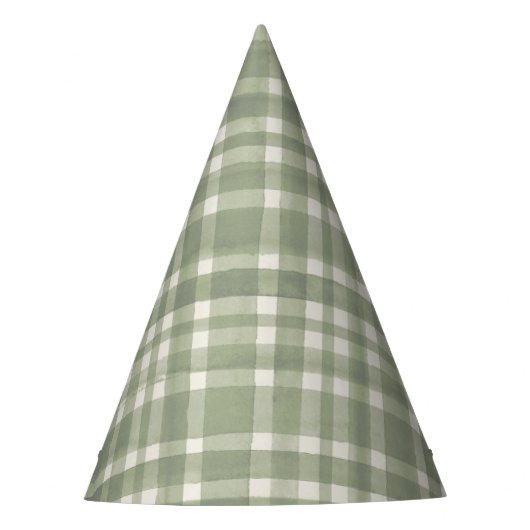 Watercolor Gingham Green Plaid Birthday Party Hat  パーティーハット (正面)