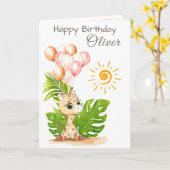 Watercolor Giraffe Kids Birthday Card with Name カード (黄色い花)