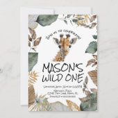 Watercolor Giraffe Wild  First Birthday 招待状 (正面)