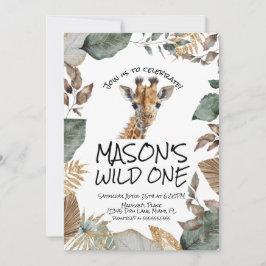 Watercolor Giraffe Wild  First Birthday 招待状