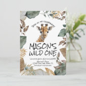 Watercolor Giraffe Wild  First Birthday 招待状 (スタンド正面)