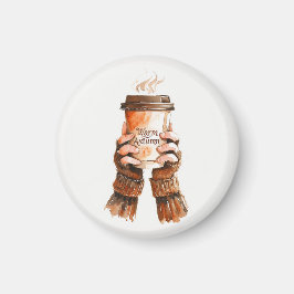 Watercolor Girl Holding Coffee Mug マグネット