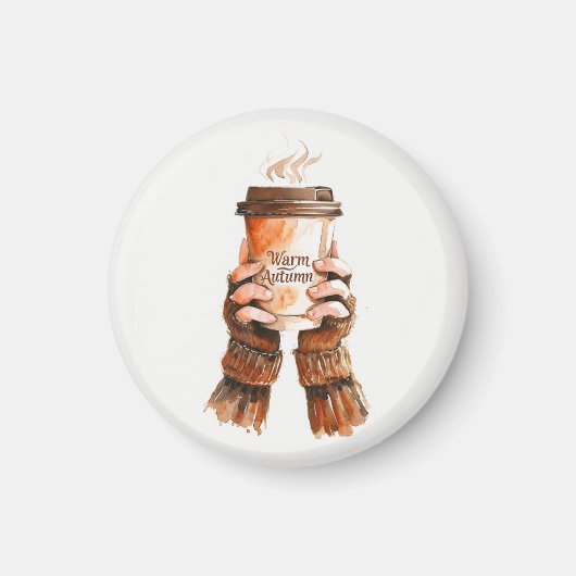 Watercolor Girl Holding Coffee Mug マグネット (正面)