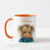 Watercolor Girl with flower Any Name マグカップ (左)