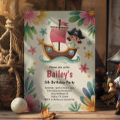 Watercolor Girls Pirate Birthday Party 招待状