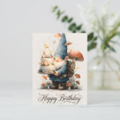 Watercolor Gnome Birthday Design with Tiered Cake ポストカード (スタンド正面)