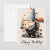 Watercolor Gnome Birthday Design with Tiered Cake ポストカード (正面/裏面)