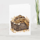 Watercolor Gold and Brown Birthday Gift Turtle カード (正面)