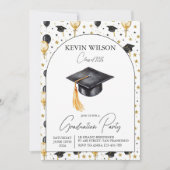Watercolor Gold Balloon Graduation Invite 招待状 (正面)