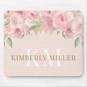 Watercolor Gold Blush Pink Floral Monogram マウスパッド (正面)