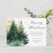 Watercolor Gold Green Forest Christmas シーズンカード (スタンド正面)