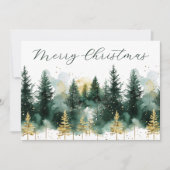 Watercolor Gold Green Forest Merry Christmas シーズンカード (正面)