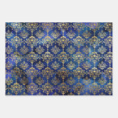 Watercolor Gold Starry & Damask Patterns ラッピングペーパーシート (正面2)