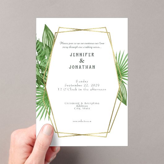 Watercolor Gold Tropical Frame Wedding Invitation アクリル招待状 (インサイチュ (ポータブル))