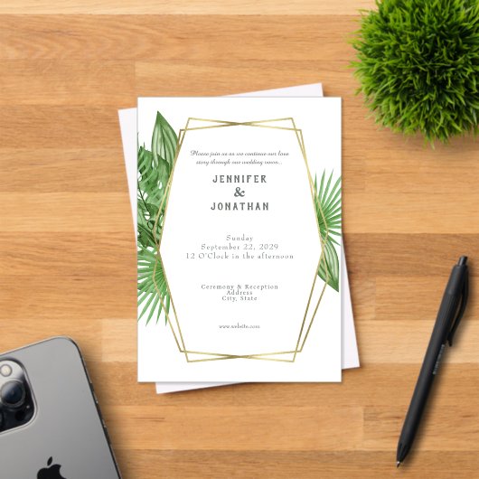 Watercolor Gold Tropical Frame Wedding Invitation アクリル招待状 (インサイチュ (招待状))