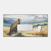 Watercolor Golden Eagle & Mountains Personalized デスクマット (キーボード&マウス)