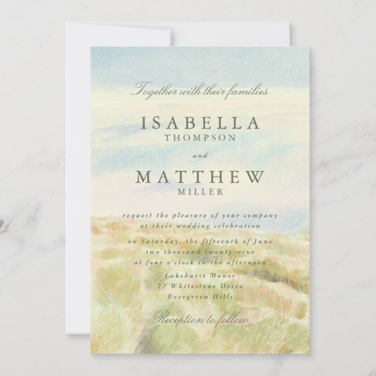 Watercolor Golden Grass Wedding Invitation 招待状 (正面)
