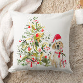 Watercolor Golden Retriever Christmas クッション (ブランケット)