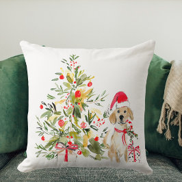 Watercolor Golden Retriever Christmas クッション