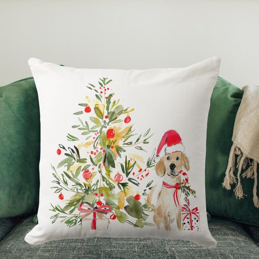 Watercolor Golden Retriever Christmas クッション