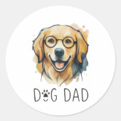 Watercolor Golden Retriever Dog Dad Sticker - Best ラウンドシール (正面)