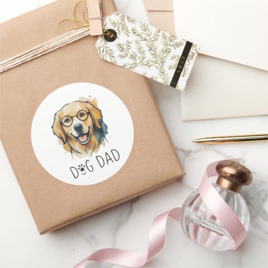 Watercolor Golden Retriever Dog Dad Sticker - Best ラウンドシール (ギフト)