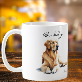 Watercolor  Golden Retriever  Personalize コーヒーマグカップ