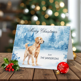Watercolor Golden Retriever Winter Christmas シーズンカード