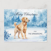 Watercolor Golden Retriever Winter Christmas シーズンポストカード (正面)